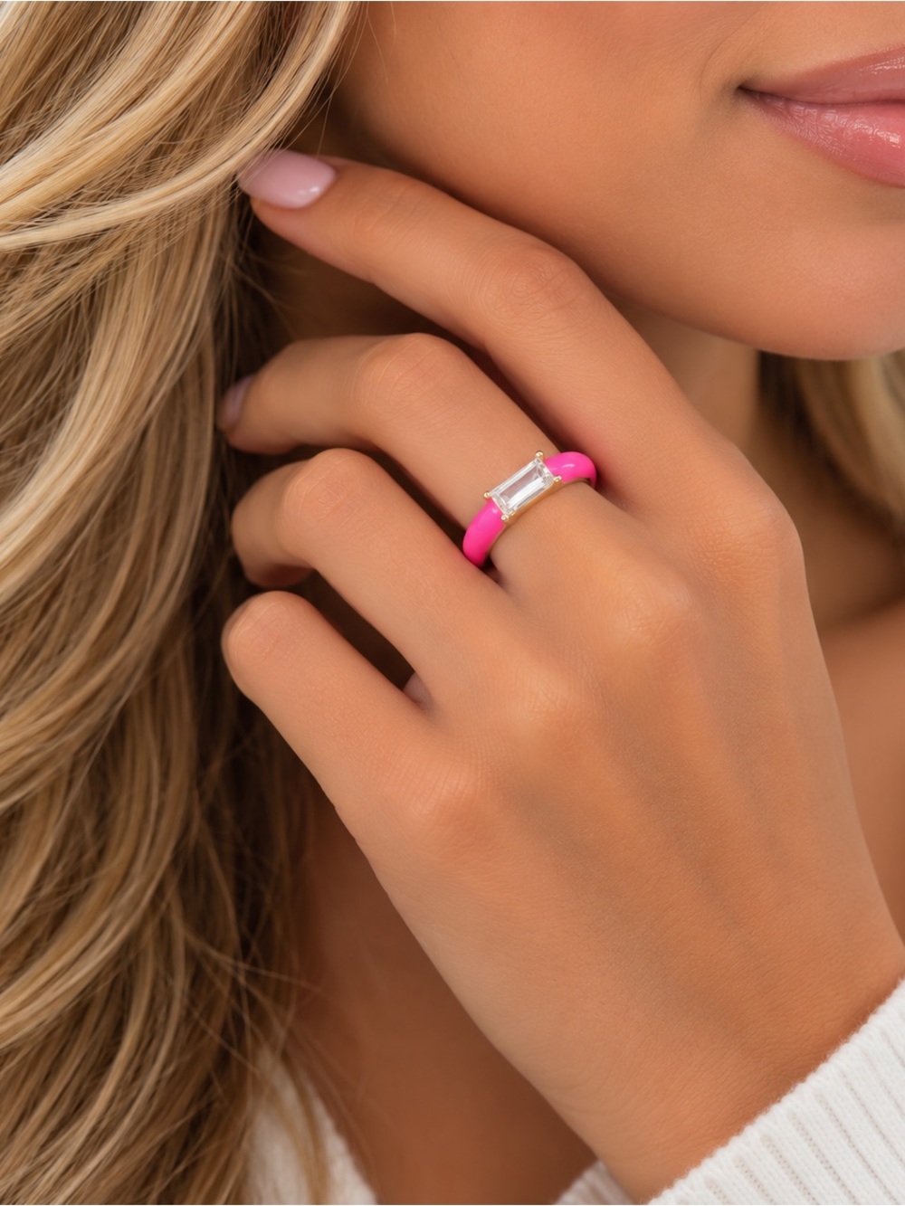 Gold Luxury Baguette Crystal Enamel Ring